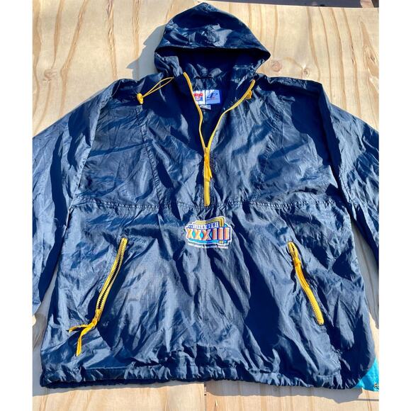 VTG‎ 1999 Super Bowl XXXIII Miami Windbreaker Jacket Men's Blue Sz L Pre-Owned - Picture 2 of 10